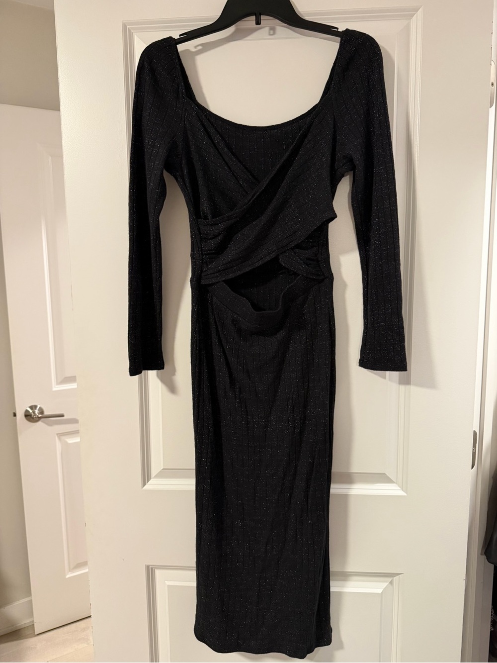 Macy's Black Long-Sleeve Twist-Front Midi Dress